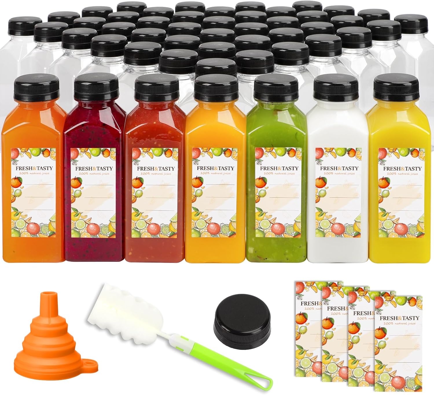 TOMNK 100pcs Juice Bottles, 12oz Plastic Bottles with Caps, Reusable Juice Bottl...