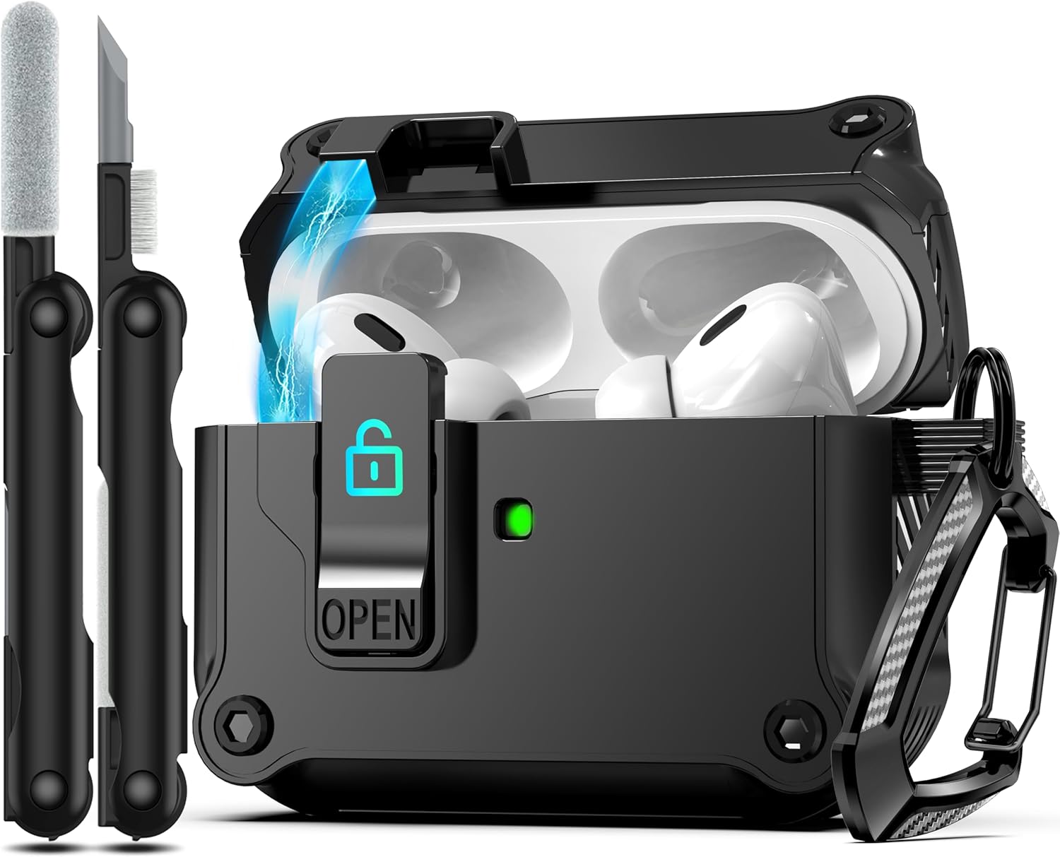 RFUNGUANGO Compatible with AirPods Pro 2nd/1st Case with Secure Lock Clip,Automa...