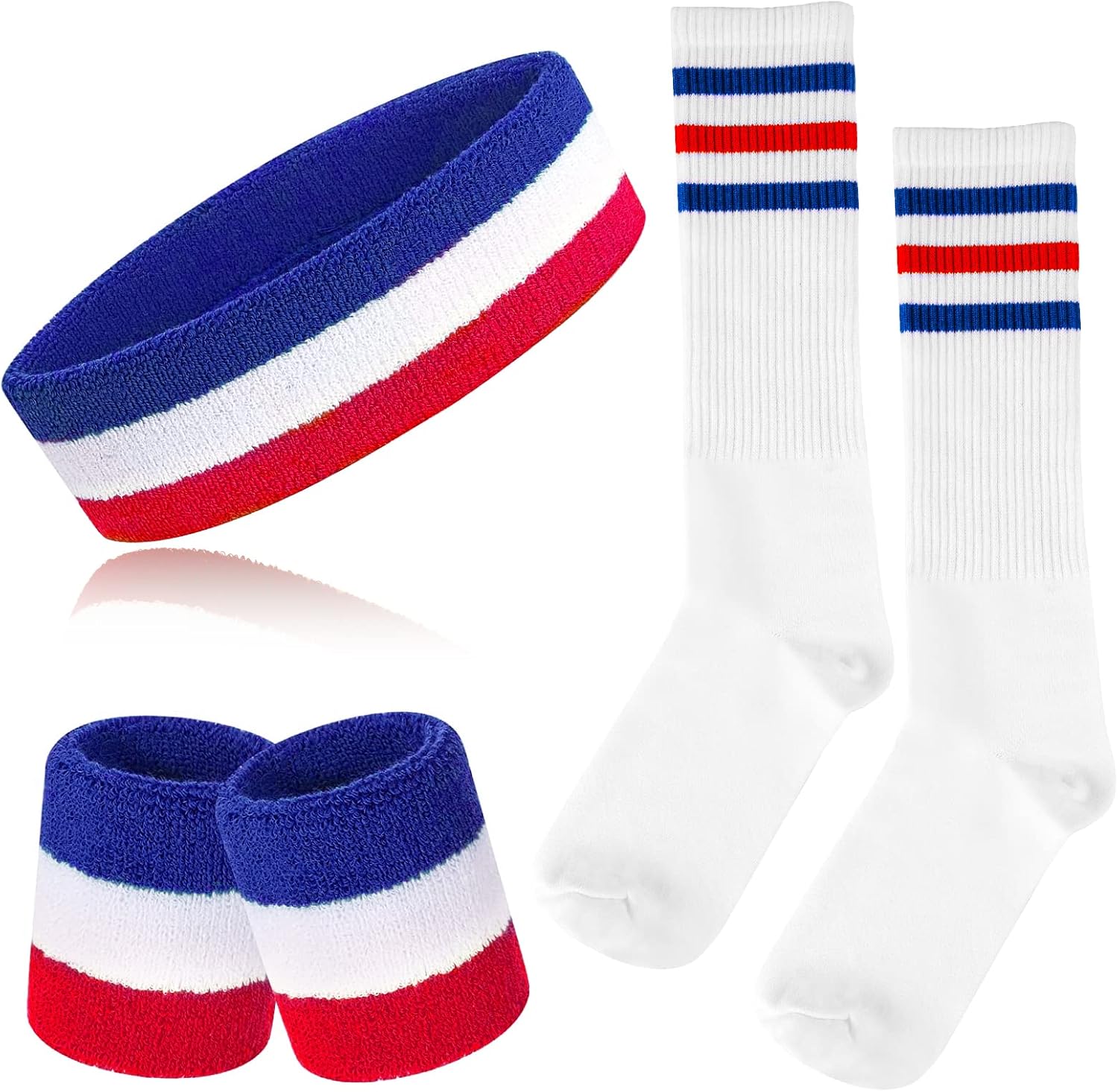 ONUPGO 5 Pieces Sweatbands Striped Socks Set Sports Headband Wristbands High Tub...