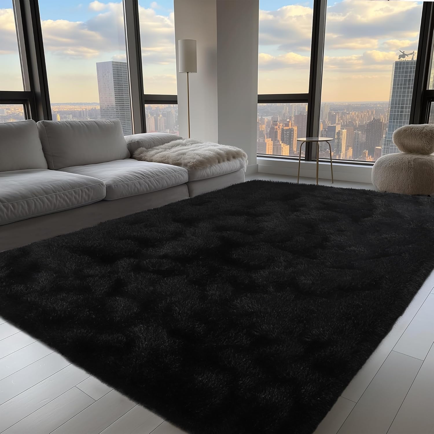 Zentavio Black Large Area Rug for Living Room Bedroom 8x10 Soft Fluffy Fuzzy Fur...