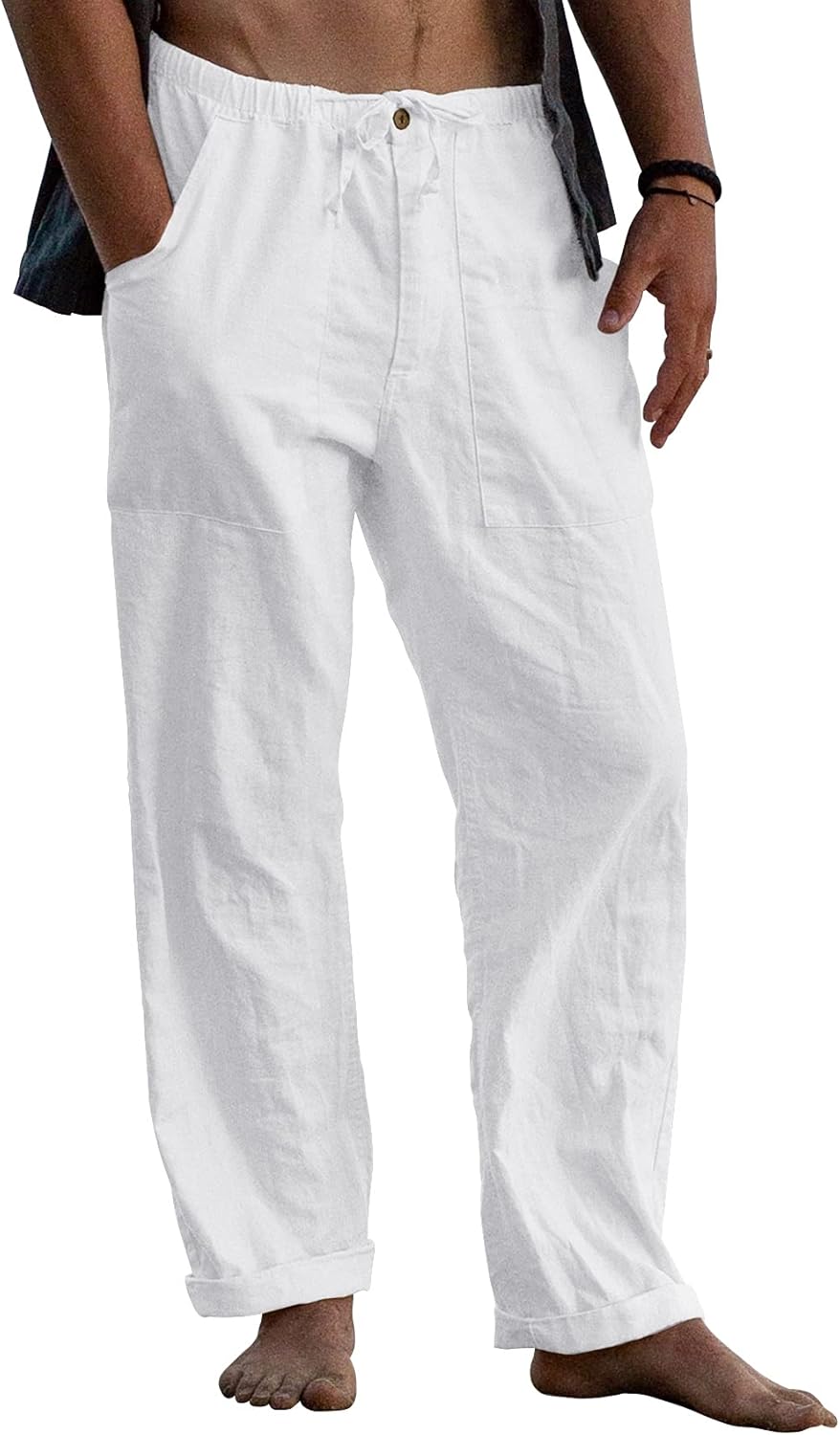Gafeng Mens Linen Pants, Special Casual Trousers, Unique Yoga Beach Pants with L...