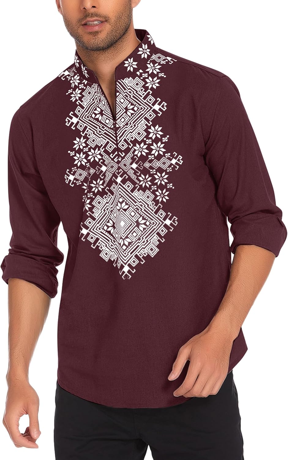 COOFANDY Men's Henley Shirt, Special Vyshyvanka Long Sleeve Shirt with African P...