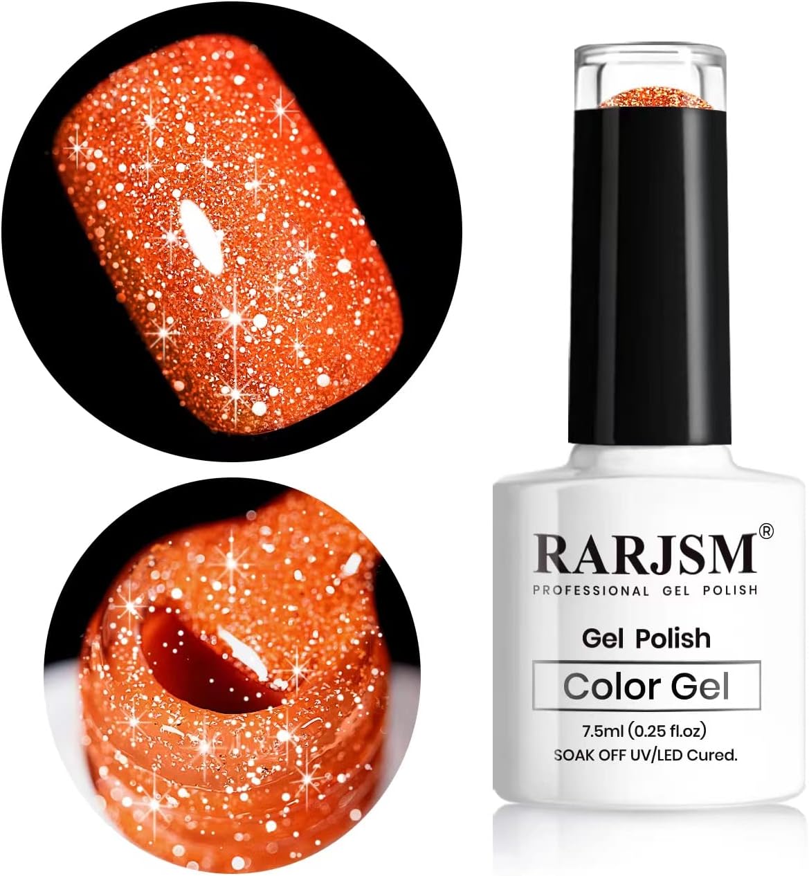 RARJSM Neon Gel Nail Polish Orange Glitter Reflective Orange Gel Polish 7.5ml 1p...