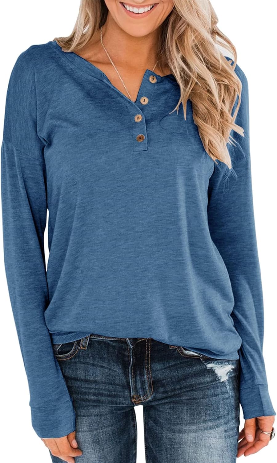 Topstype Womens Henley Tops Long Sleeve Cotton Shirts Thermal Pullover Casual Lo...