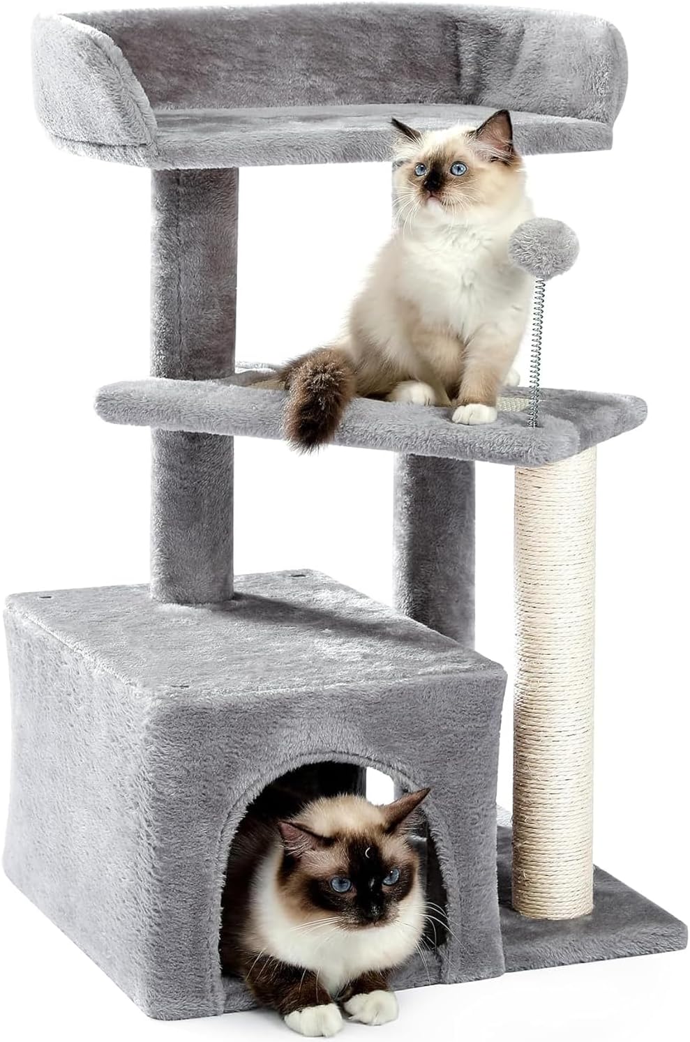 Made4Pets Cat Tree, Carpet Cat Tower Grey for Indoors Cats, Cute Wood Kitty Cond...