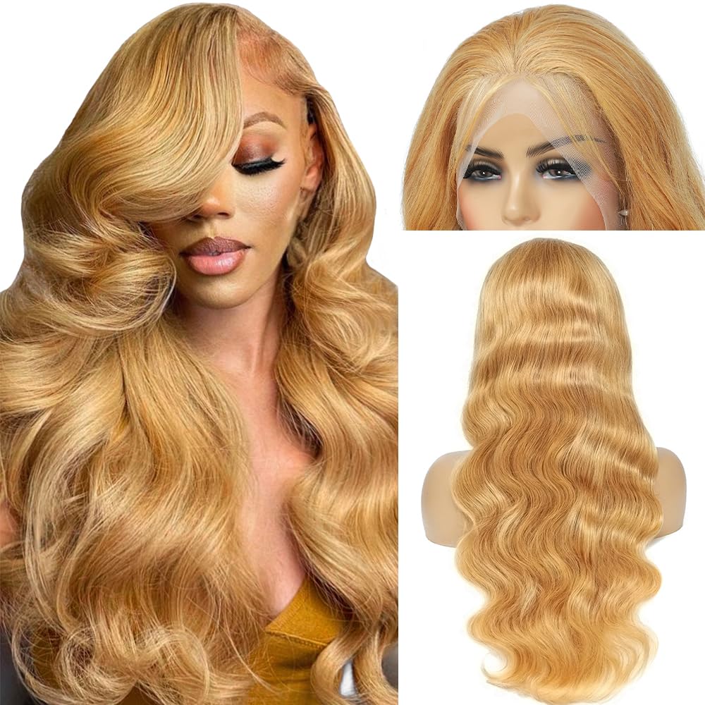 Honey Blonde Wig Human Hair 180% Density 13x4 Honey Blonde HD Lace Front Wig Hum...
