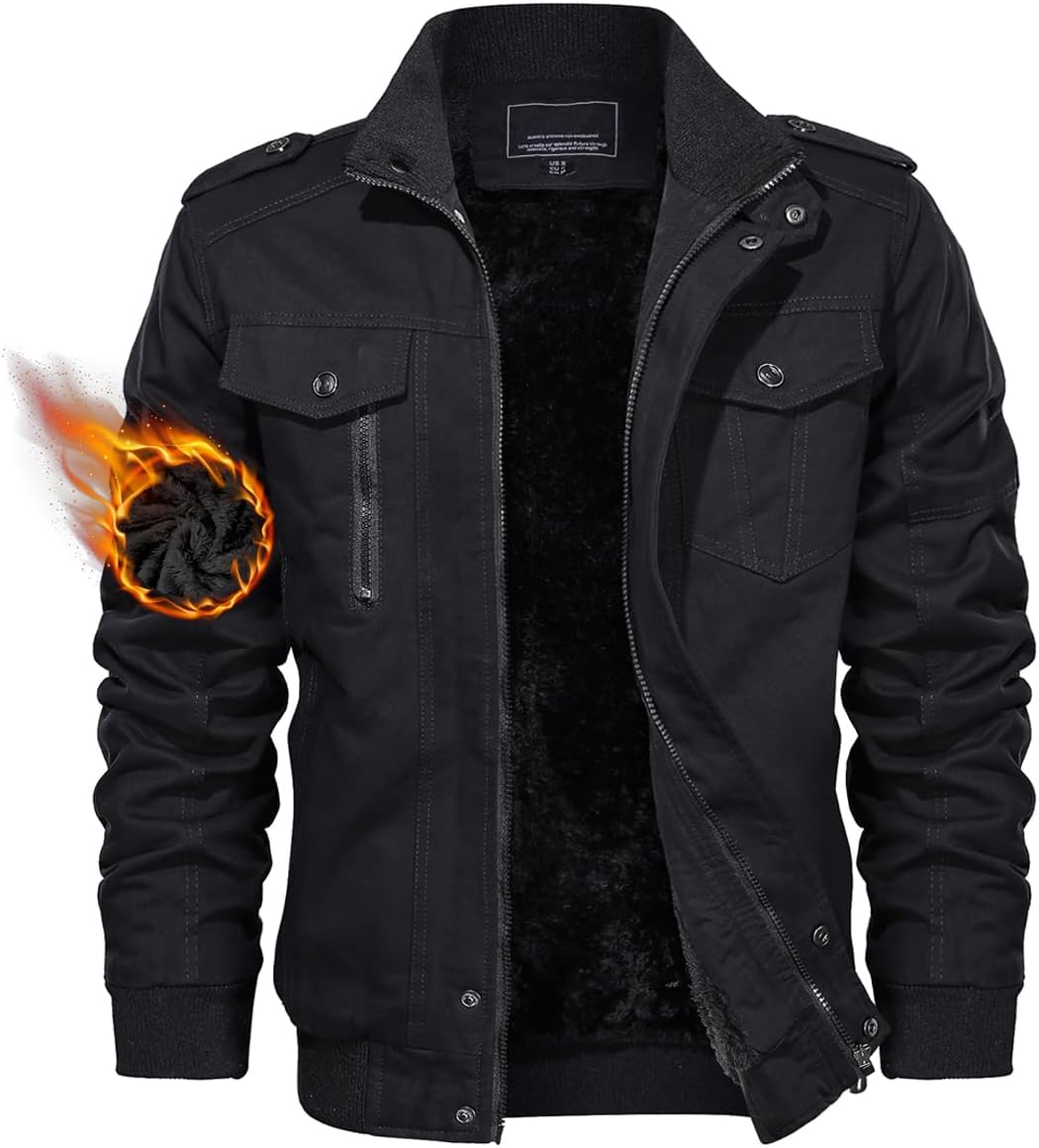 TACVASEN Men's Winter Jacket-Fleece Cotton Military Coat Thicken Casual Cargo Bo...