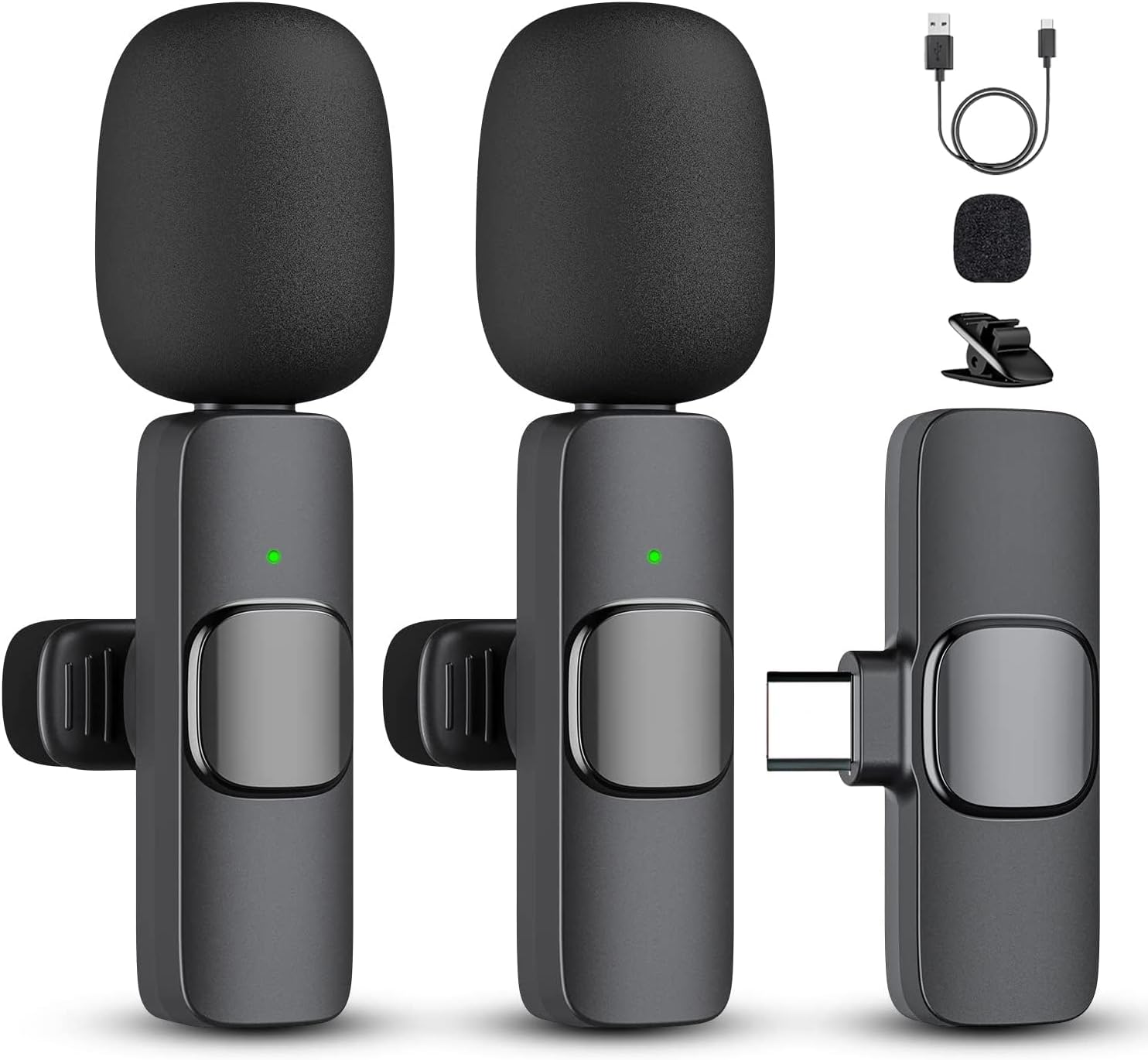 2 Pack Professional Wireless Lavalier Microphone for Android, Lapel Mics Plug-Pl...