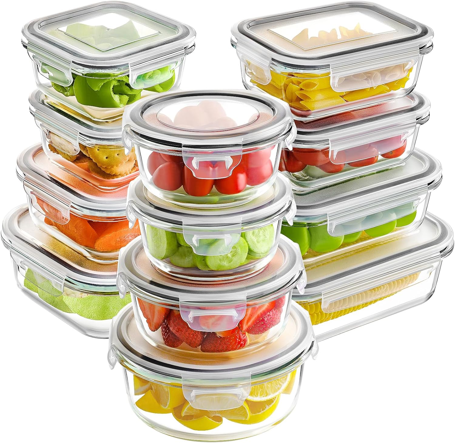HOMBERKING 12 Sets Glass Food Storage Containers with Lids, Glass Meal Prep Cont...