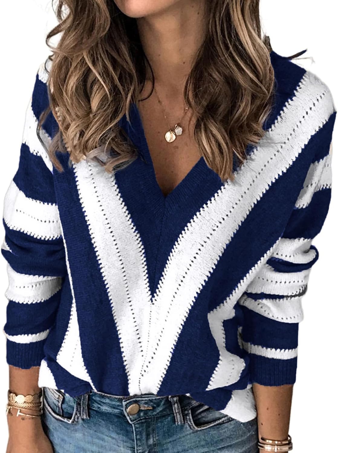 PRETTYGARDEN Women's Fashion Long Sleeve Striped Color Block Knitted Sweater Cre...