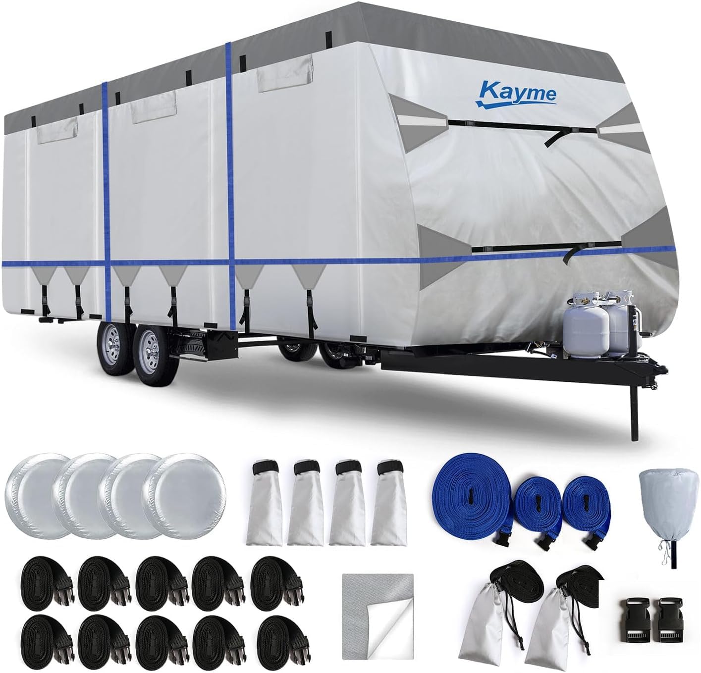 Kayme 300D Oxford Travel Trailer RV Cover, Tearproof Waterproof Windproof 28-31f...