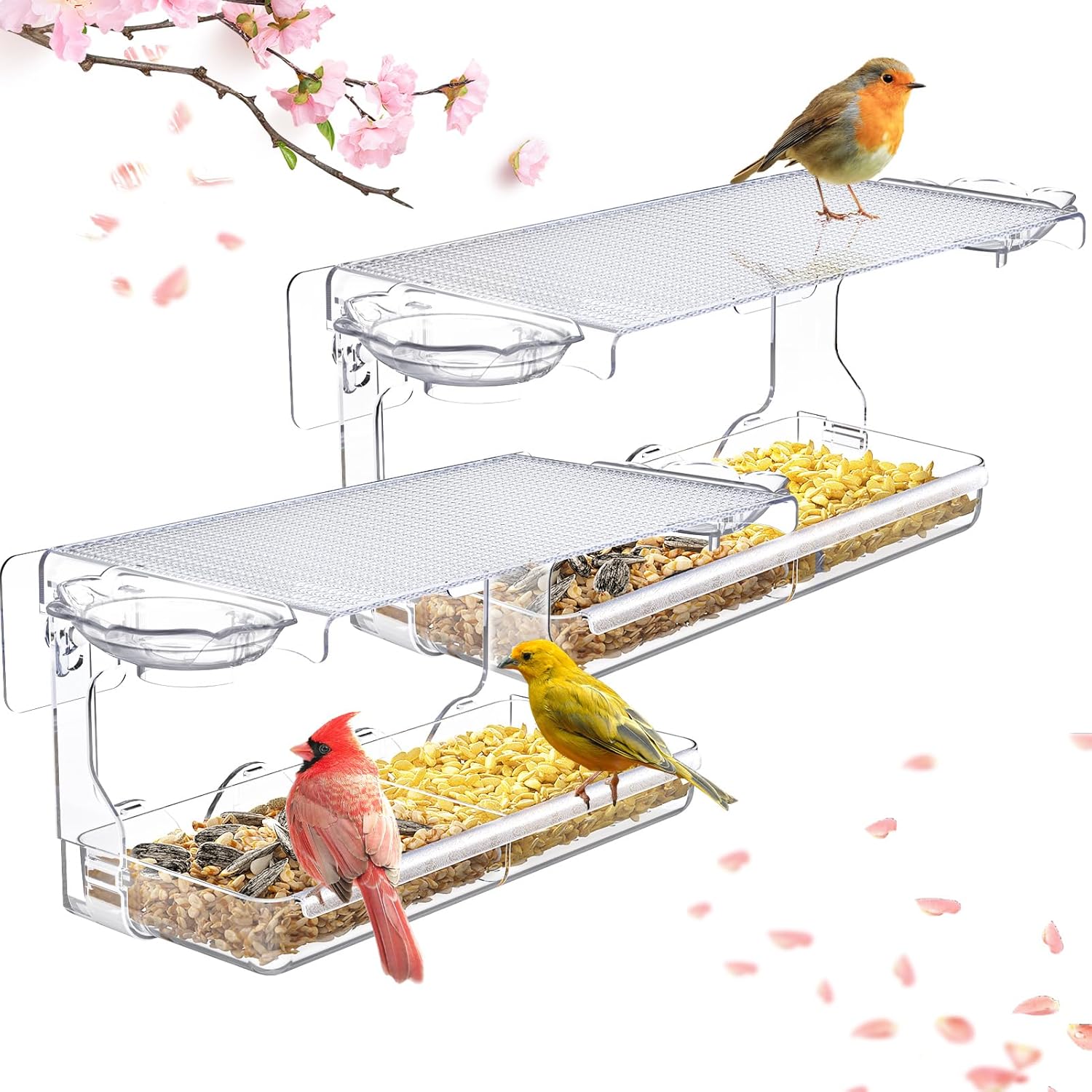 Window Bird Feeders for Small Birds with 2 dividers, Clear Bird Feeder Bird Hous...
