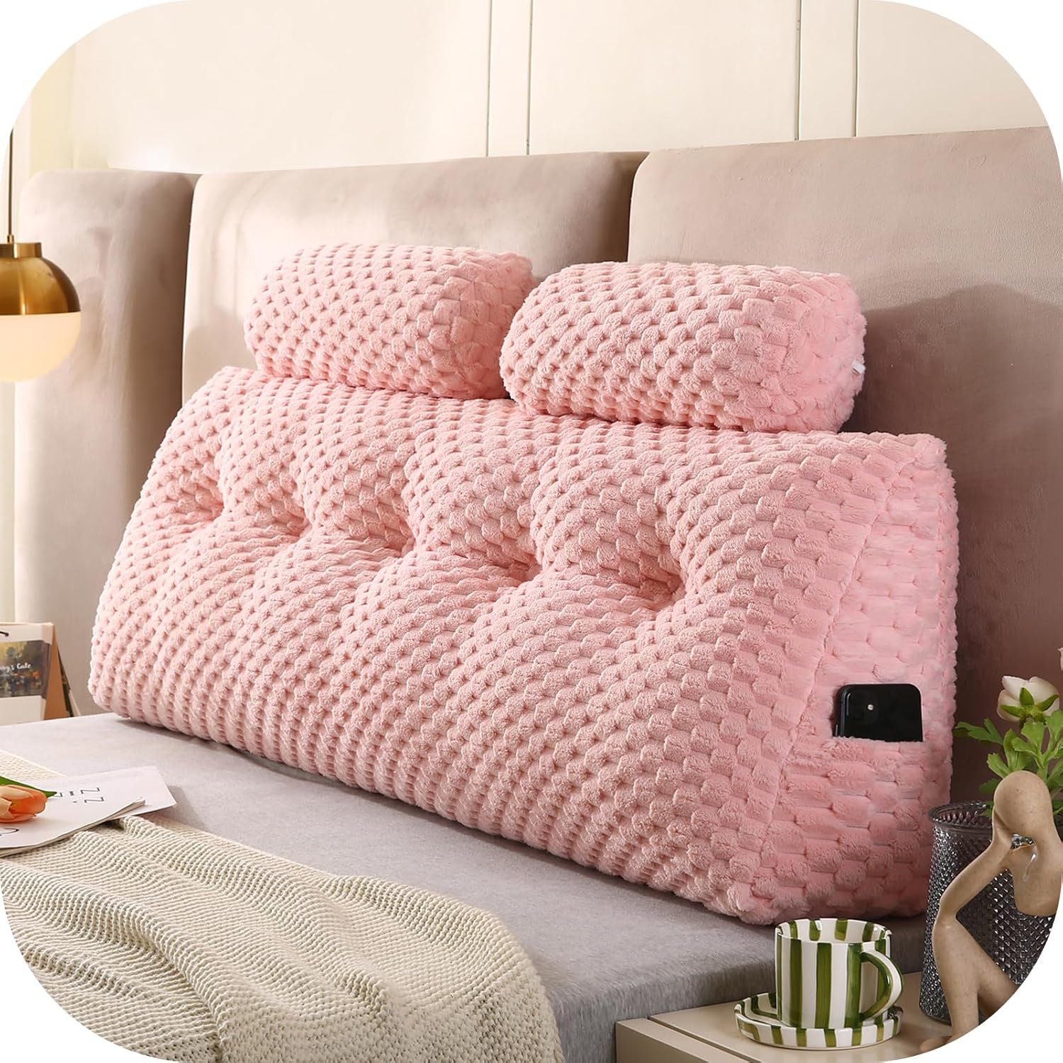 Wedge Headboard Pillows, Special 2 Head Roll Pillow Bed Wedge Pillow for Headboa...