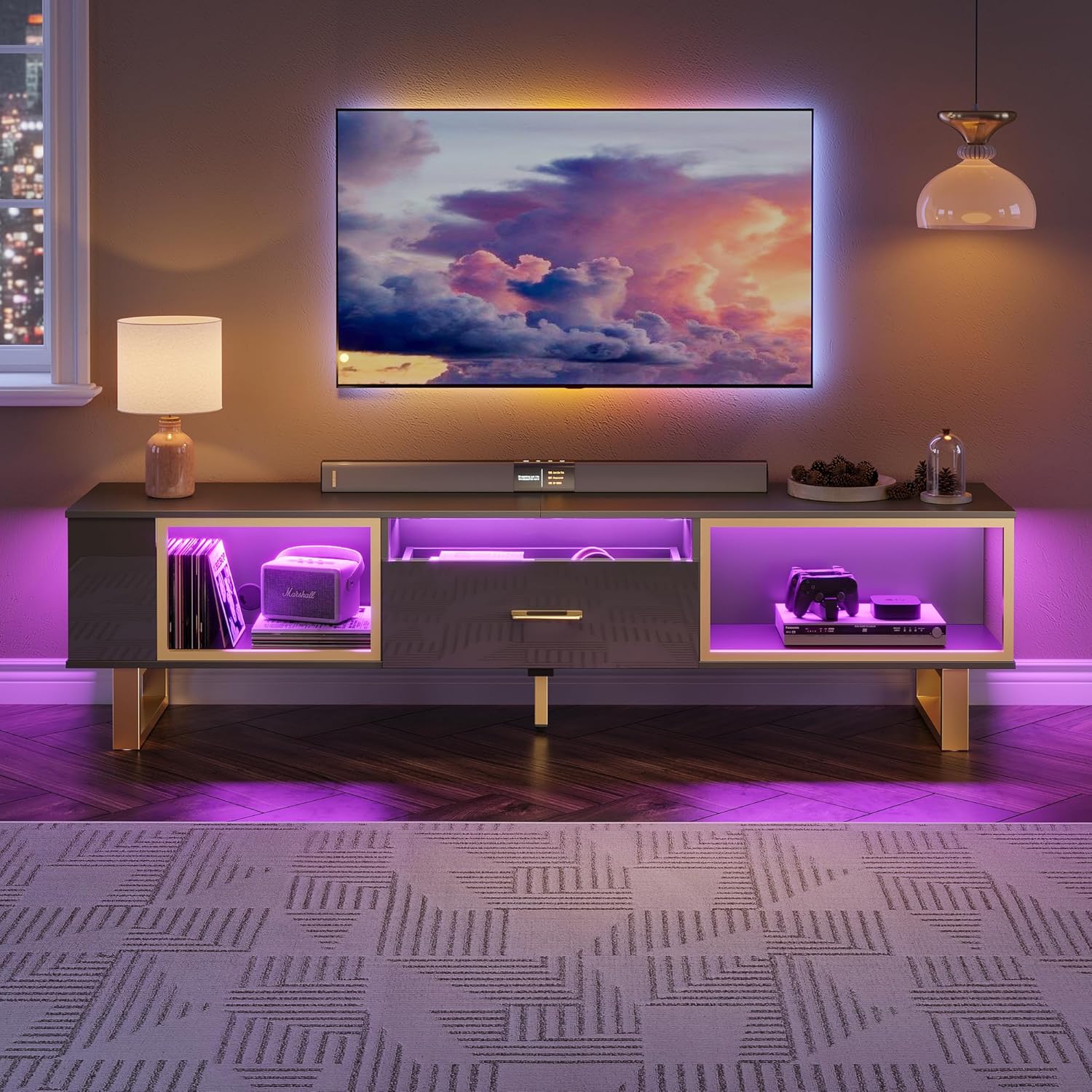 Bestier LED TV Stand for TVs up to 80 inch, Modern Entertainment Center with Ope...