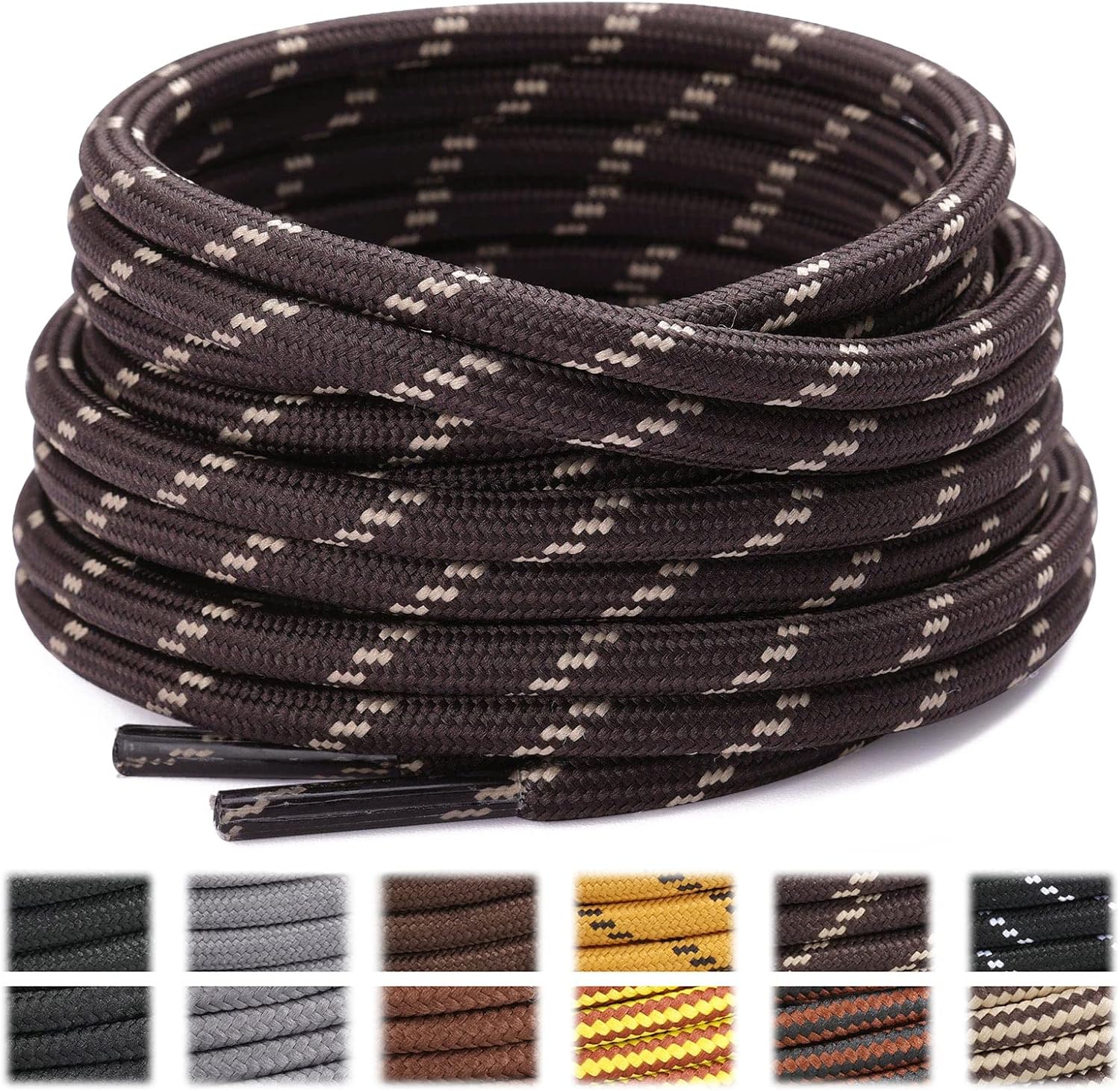 Stepace Round Shoelaces [2 Pairs] Heavy Duty Boot Shoe Laces for Hiking Work Boo...