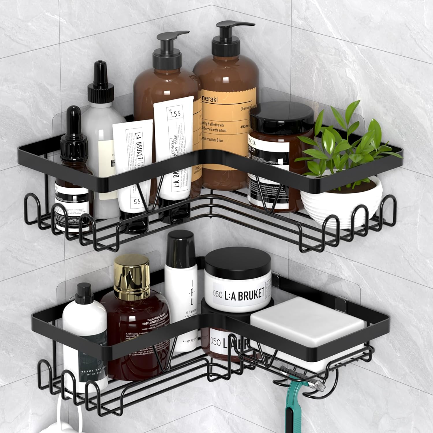 Kegii Shower Caddy Corner, Shower Storage Rack Shelf Organiser No Drilling, Adhe...