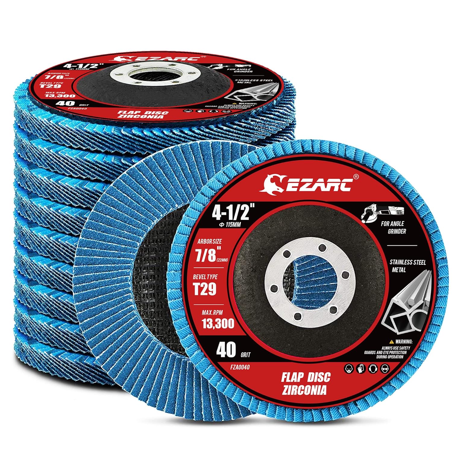 EZARC Flap Discs 40 Grit, 4 1/2 x 7/8-Inch Flap Sanding Disc, Type 29 Zirconia G...