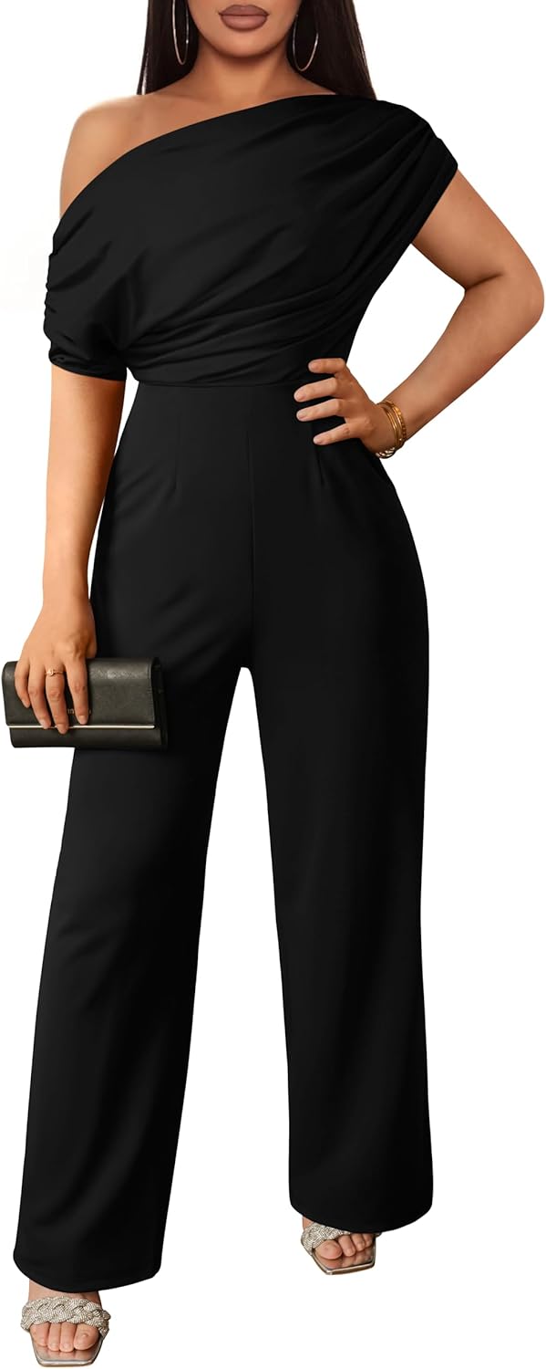 YMDUCH Women's Casual Sleeveless Off Shoulder Wide Leg Long Pant Jumpsuits Large...
