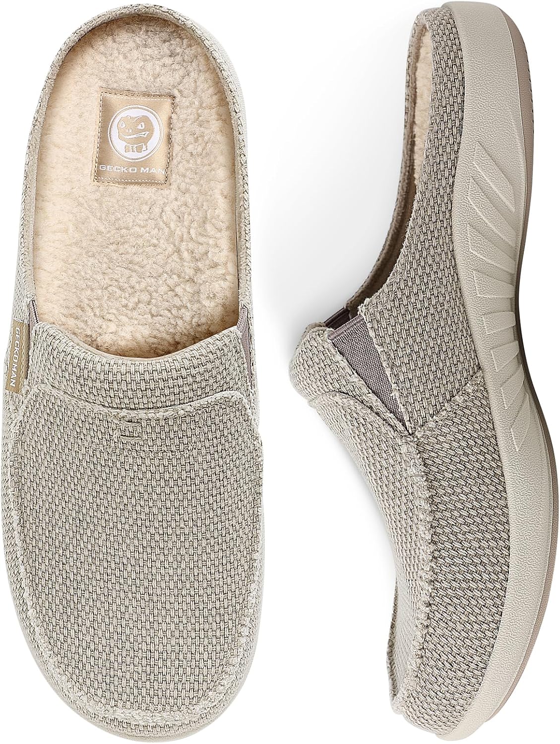 Mens Slippers with Arch Support, Canvas House Slipper for Men with Velvet Lining...
