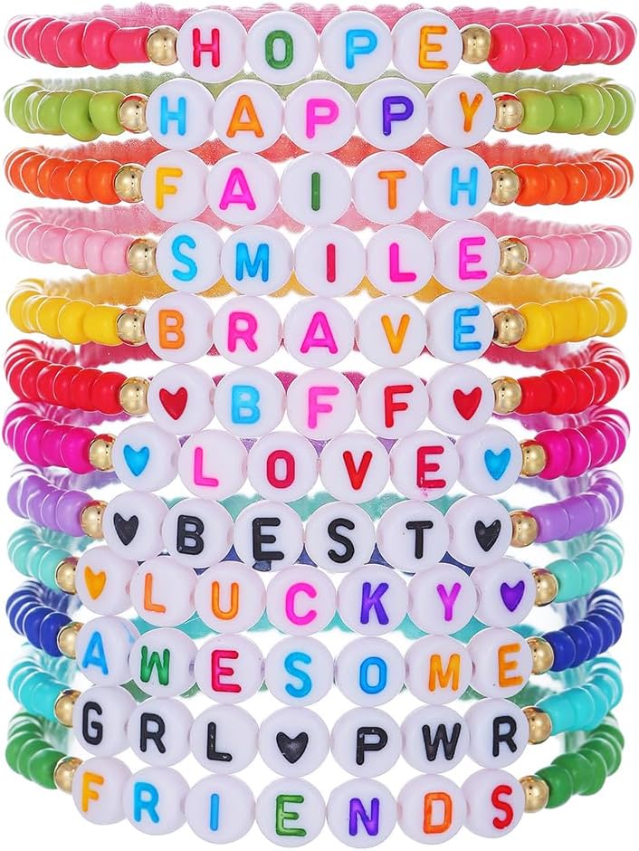 Heishi Surfer Clay Bead Bracelets Set for Women - Preppy Smile Evil Eye Beaded S...