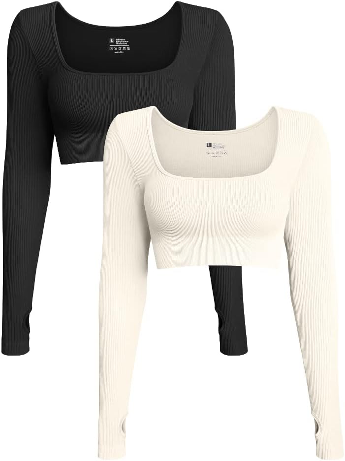 OQQ Women's 2 Piece Crop Top, Special Ribbed Seamless Workout Wear, Unique Long...