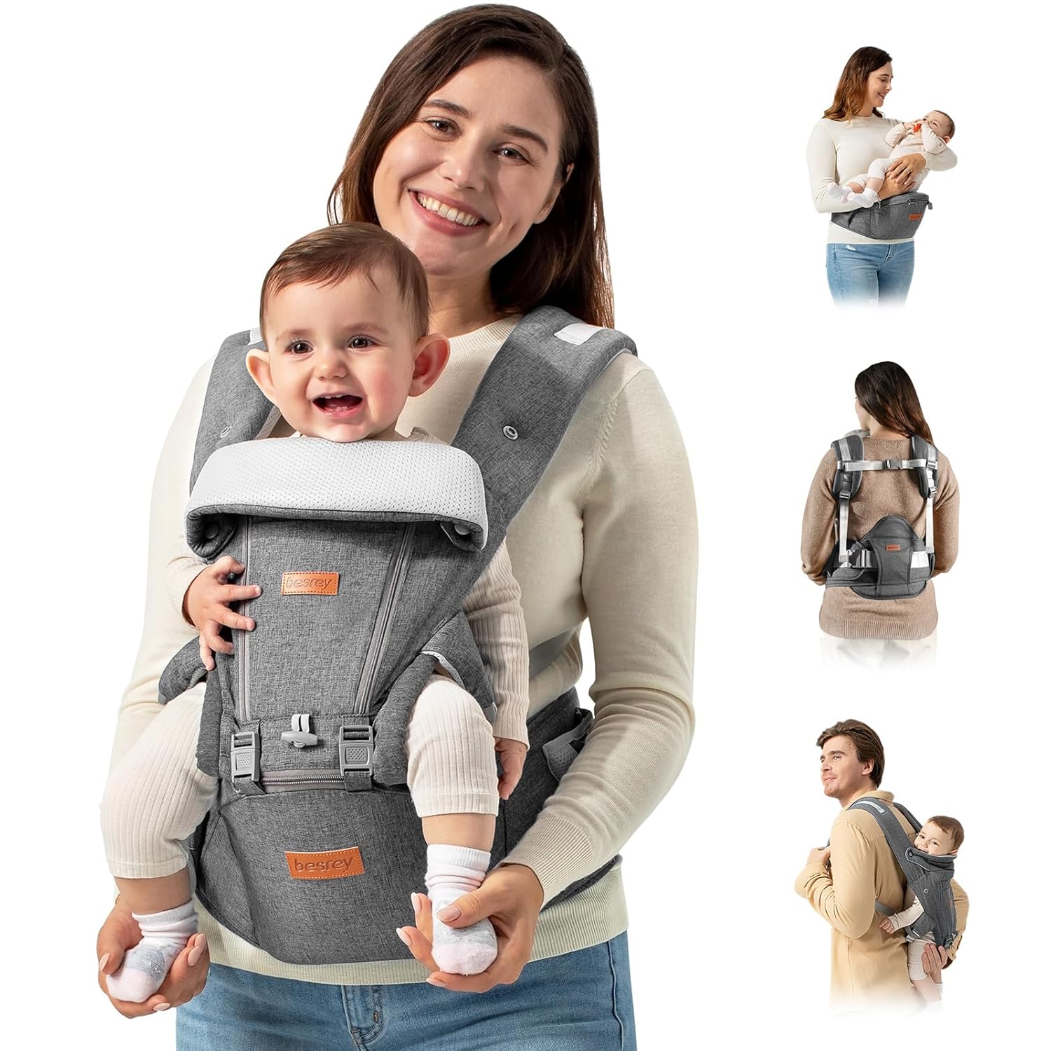 besrey Baby Carrier with Hip Seat Newborn to Toddler, 7-45lb, Summer Mesh Infant...
