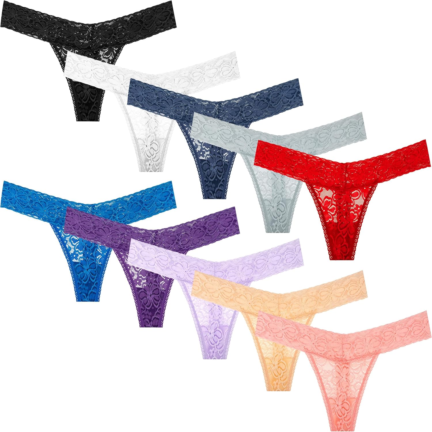 Pack 10 Lace Thong, Special Thong Panties for Women Plus Size to 5XLarge, Comfor...