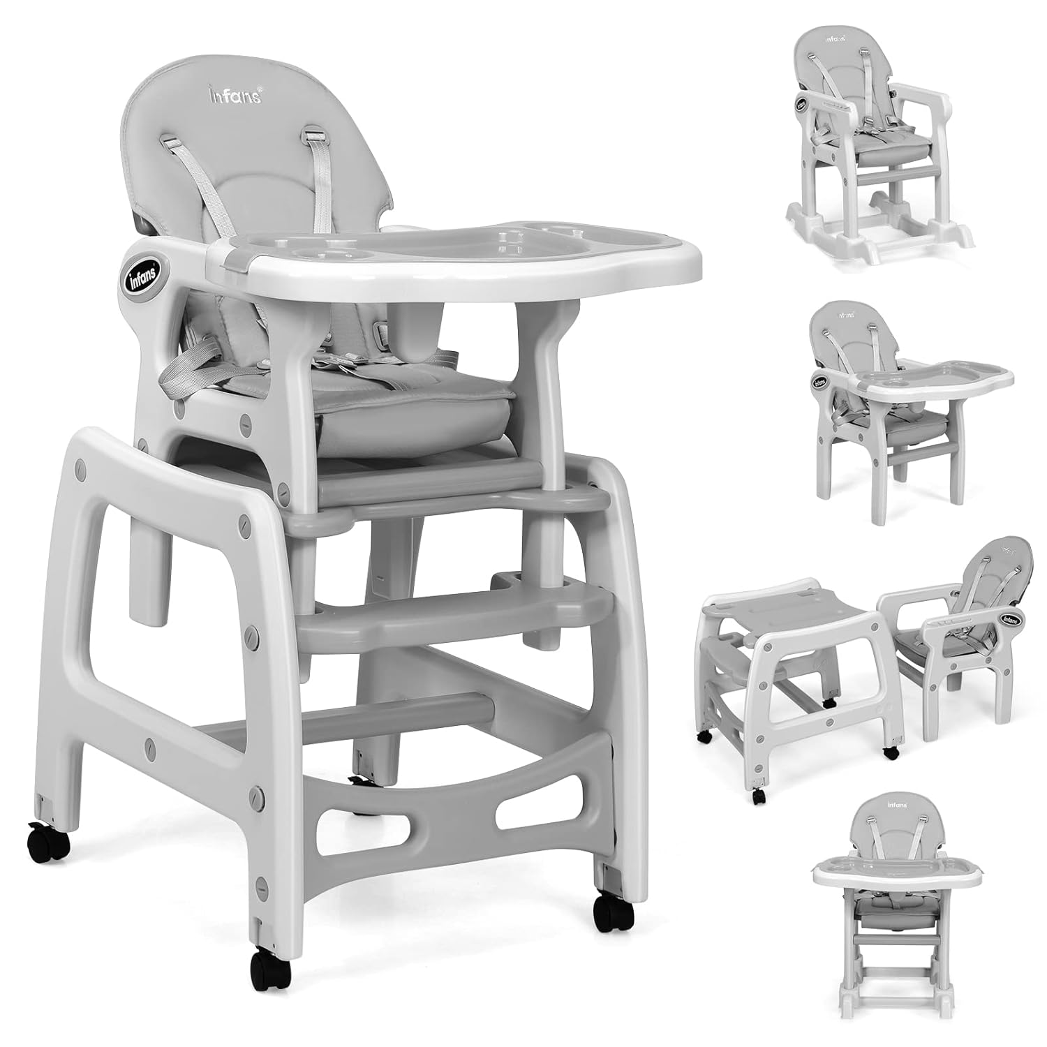 INFANS 5 in 1 Baby High Chair, Convertible Toddler Table Chair Set, Rocking Chai...