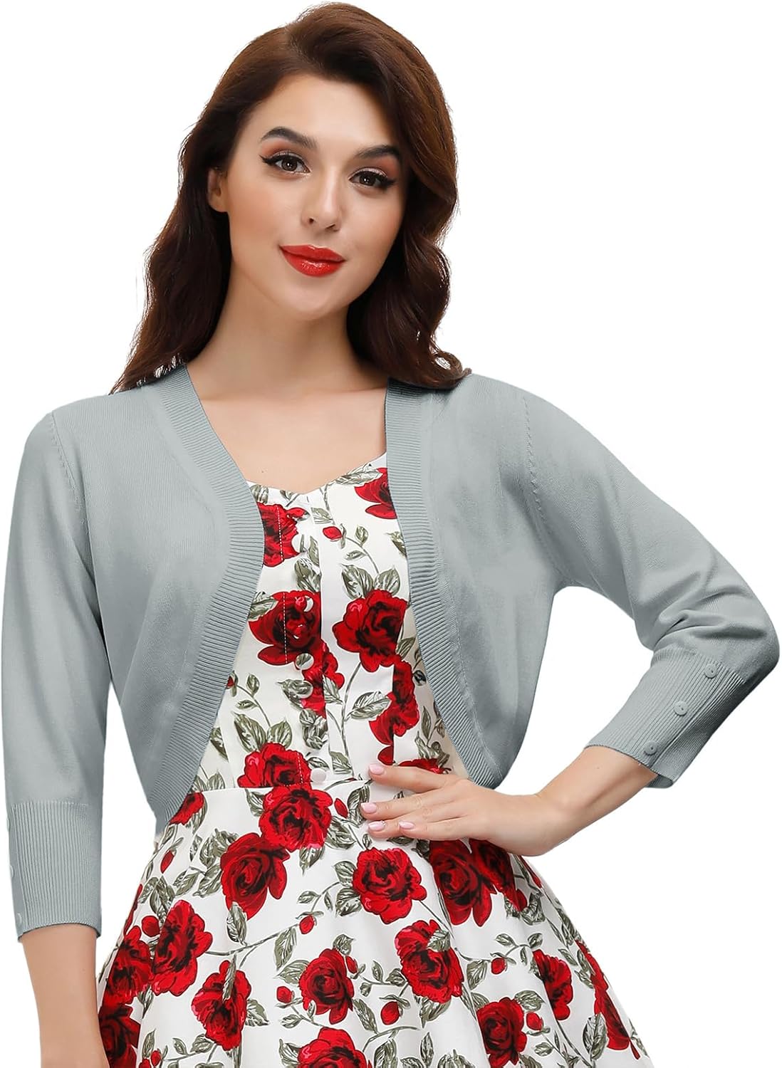 Belle Poque Womens 3/4 Sleeve Bolero Shrug Open Front Knit Cropped Cardigan Ligh...