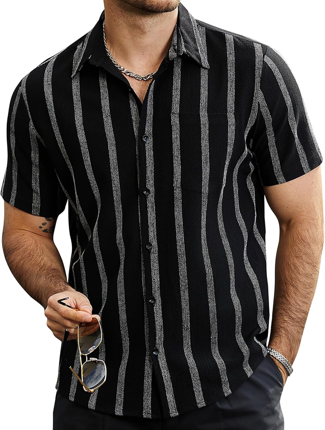 VATPAVE Mens Summer Striped Shirts Button Down Short Sleeve Vintage Beach Hawaii...