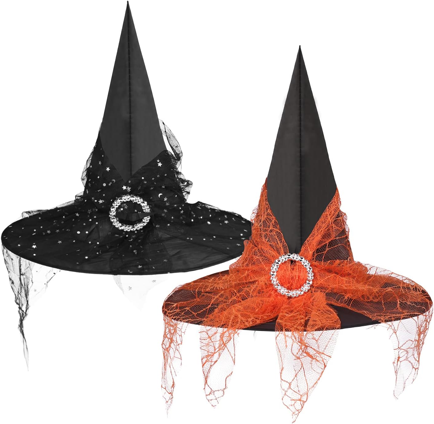 Qchomee 2Pcs Witch Hat Adult Women Halloween Costume Wizard Cap with Veils Decor...