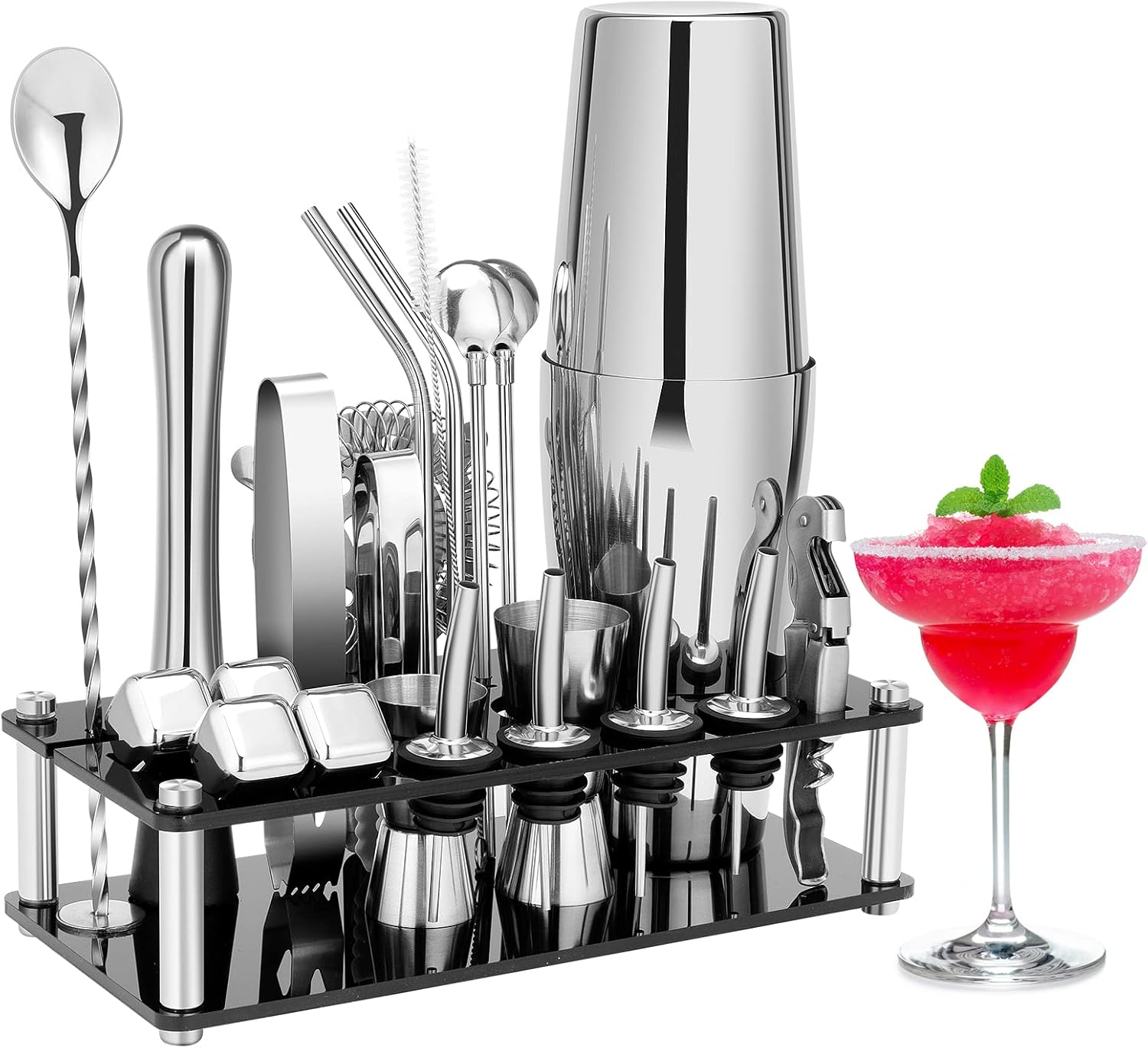 Cocktail Shaker Set, 23-Piece Boston Stainless Steel Bartender Kit with Acrylic...