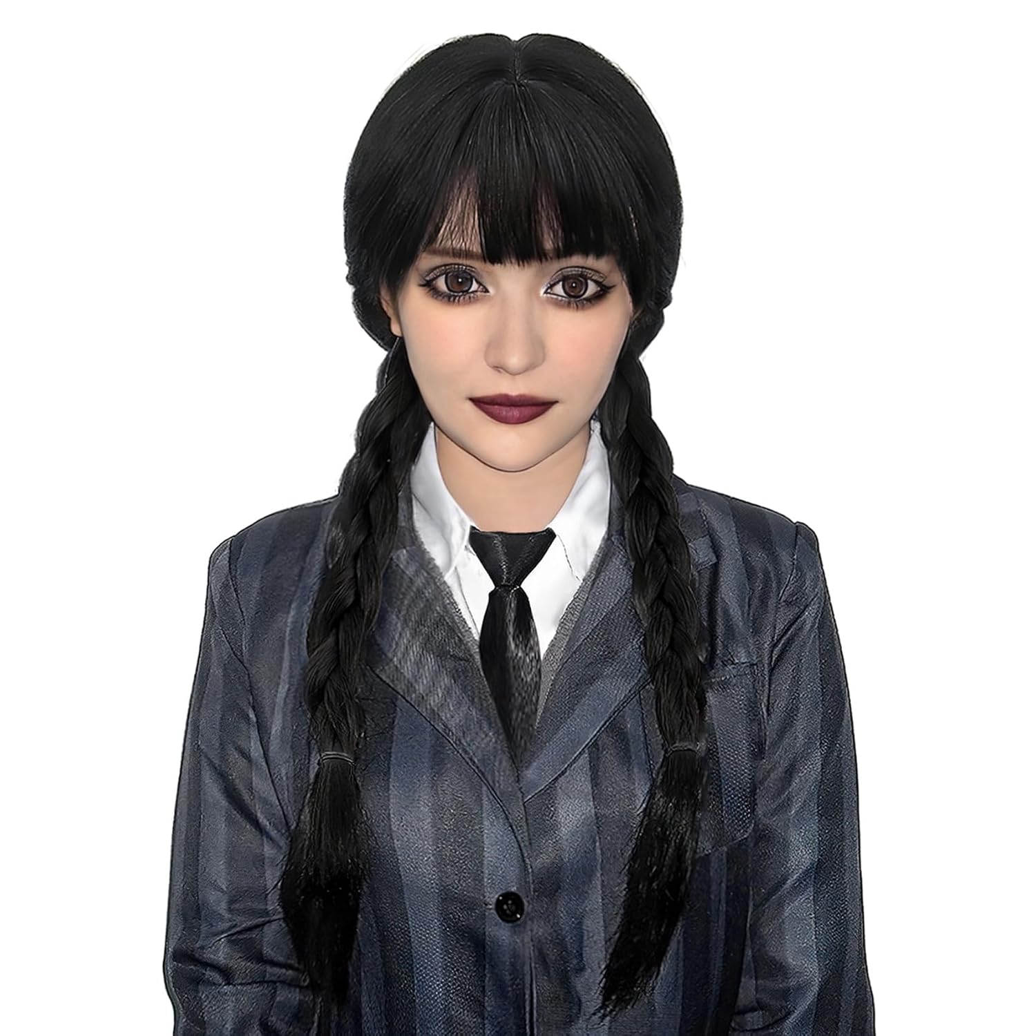 Black Braided Wig With Bangs Long Braid Wig Cosplay Halloween Costume Wigs For W...