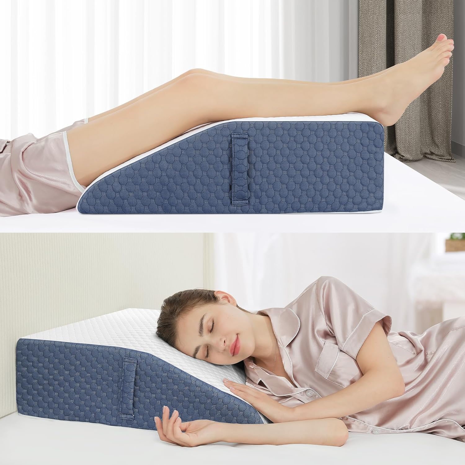 Wedge Pillow for Legs Elevation, Unique Gel-Infused Memory Foam Layer Bed Wedge...