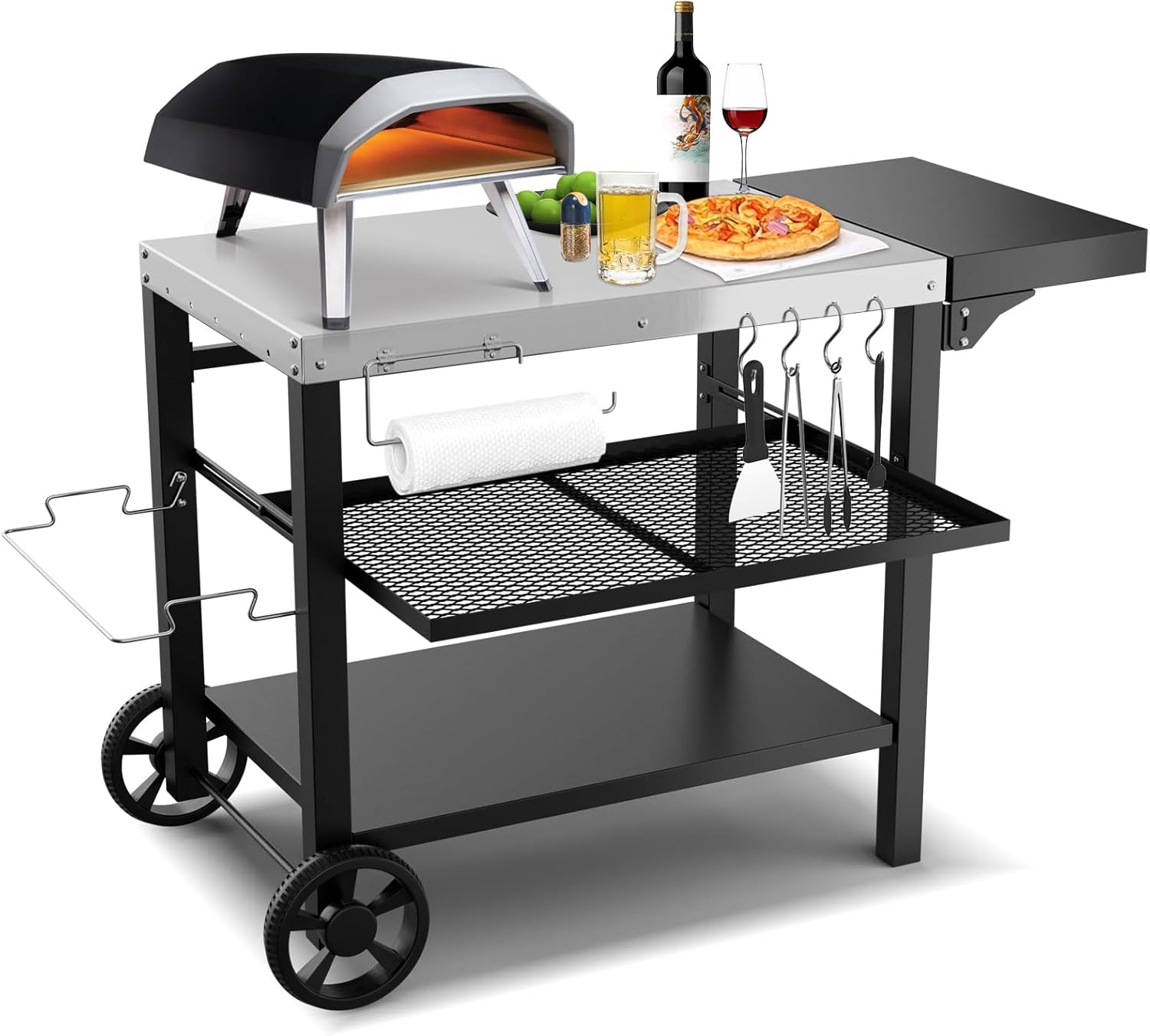 Kitchen Island Upgrade Three-Shelf Movable Outdoor Grill Table for Ninja Woodfir...