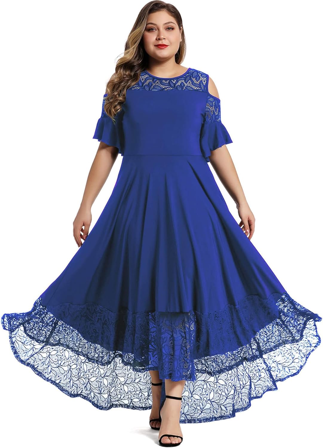 LALAGEN Womens Plus Size Dress, Special Lace Cold Shoulder Dress, Unique Casual...