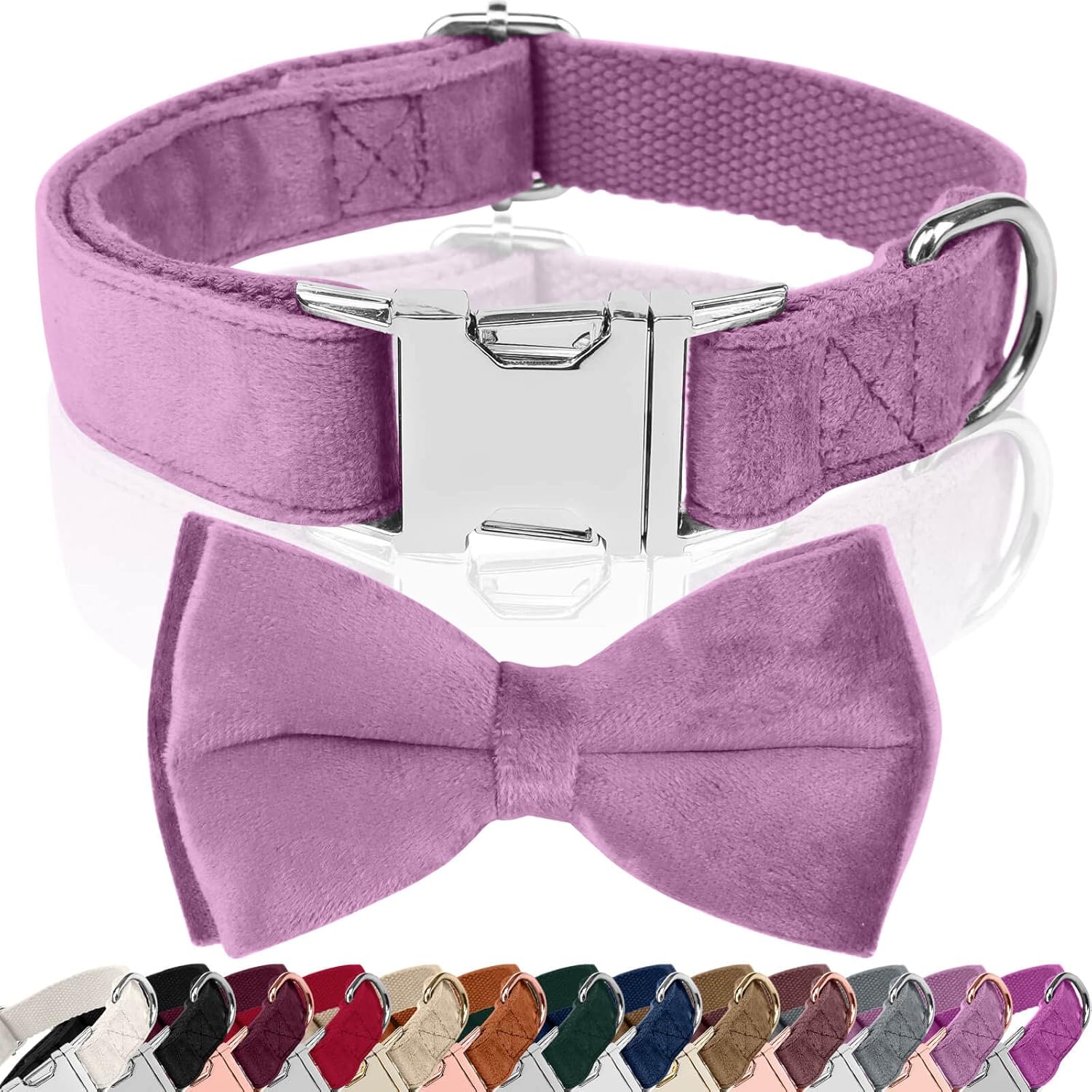 Asvin Dog Collar Velvet, With Bow Soft and Comfortable, Adjustable Dog Bow Tie,...