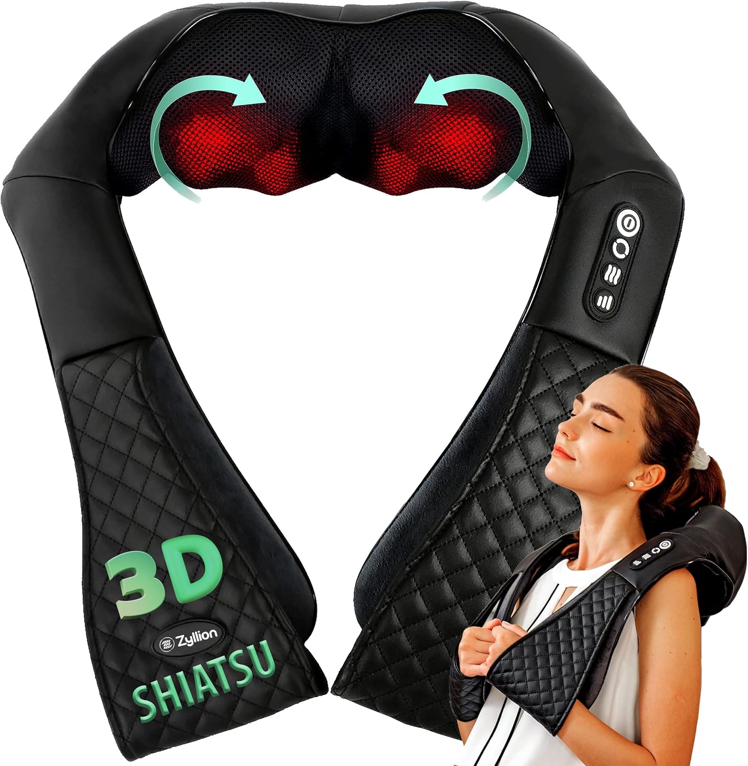 Zyllion Shiatsu Neck and Back Massager, Special 3D Kneading Deep Tissue Electric...