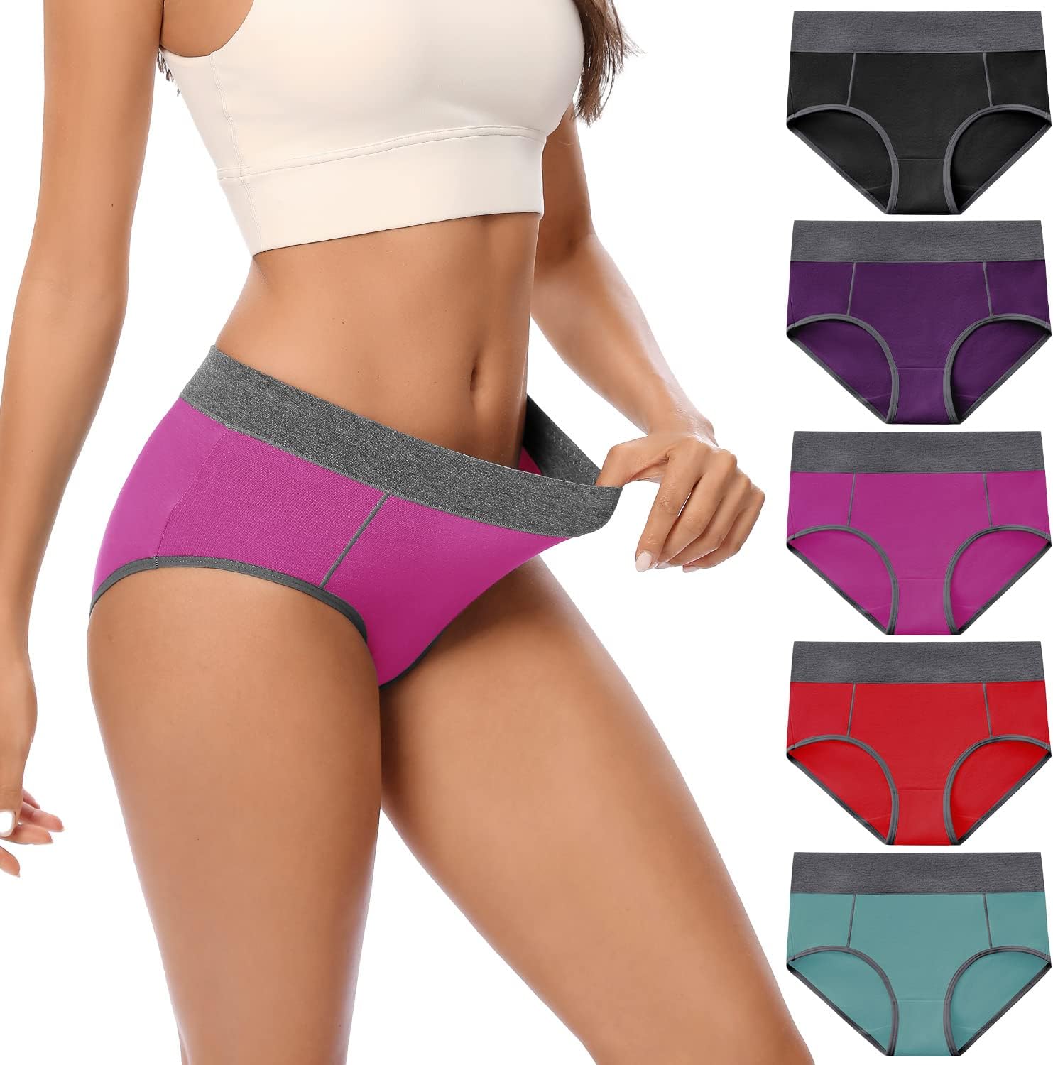 POKARLA Women's Cotton Stretch Underwear Ladies Mid-high Waisted Briefs Panties...