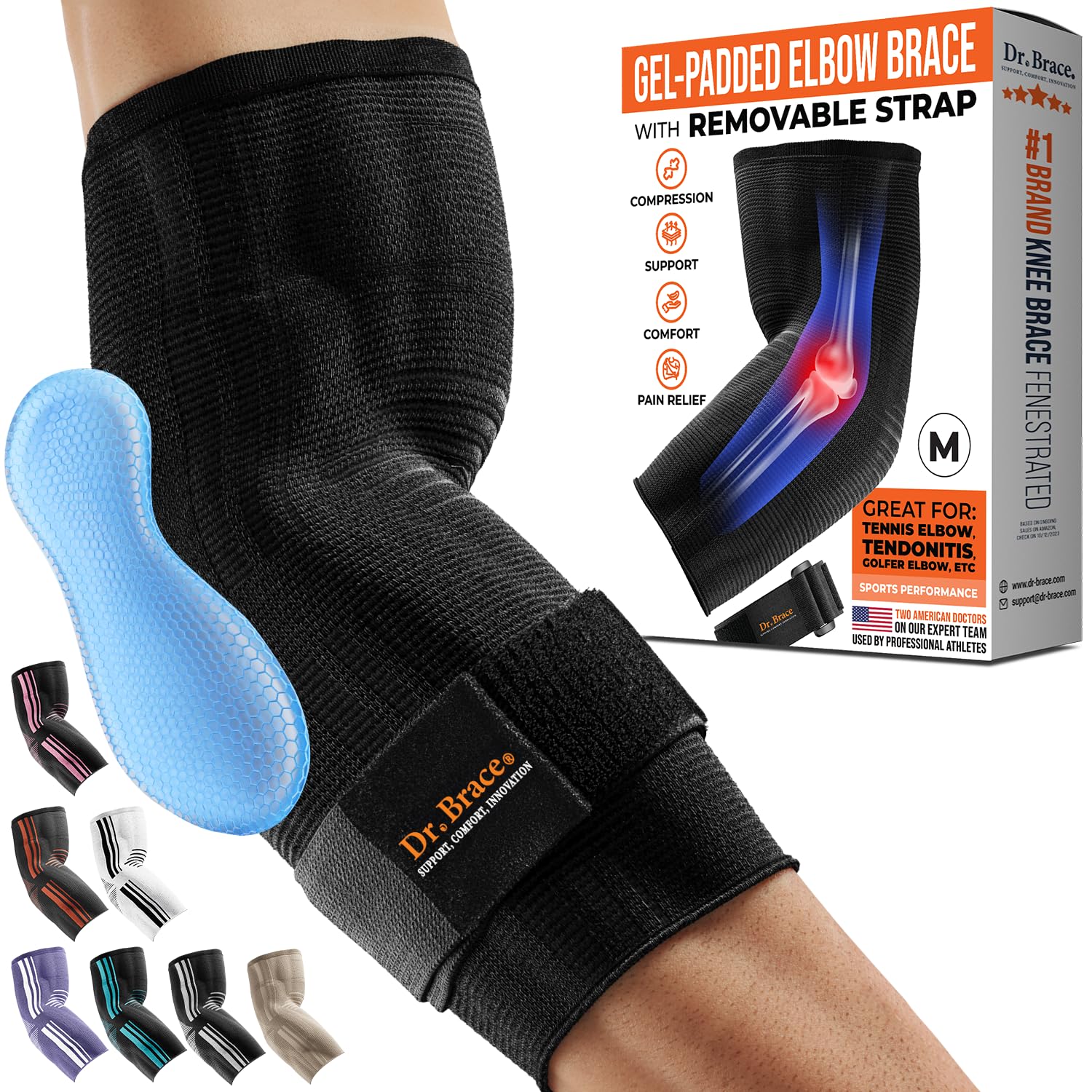 DR. BRACE® Elite Elbow Brace Support, Breathable Elbow Compression Sleeve with G...