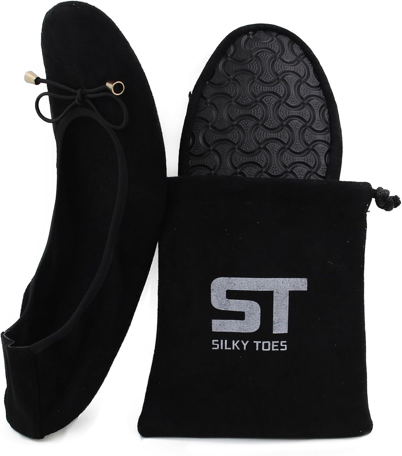Silky Toes Women’s Velvet Foldable Ballet Flats Slip On Travel Purse Shoes with...