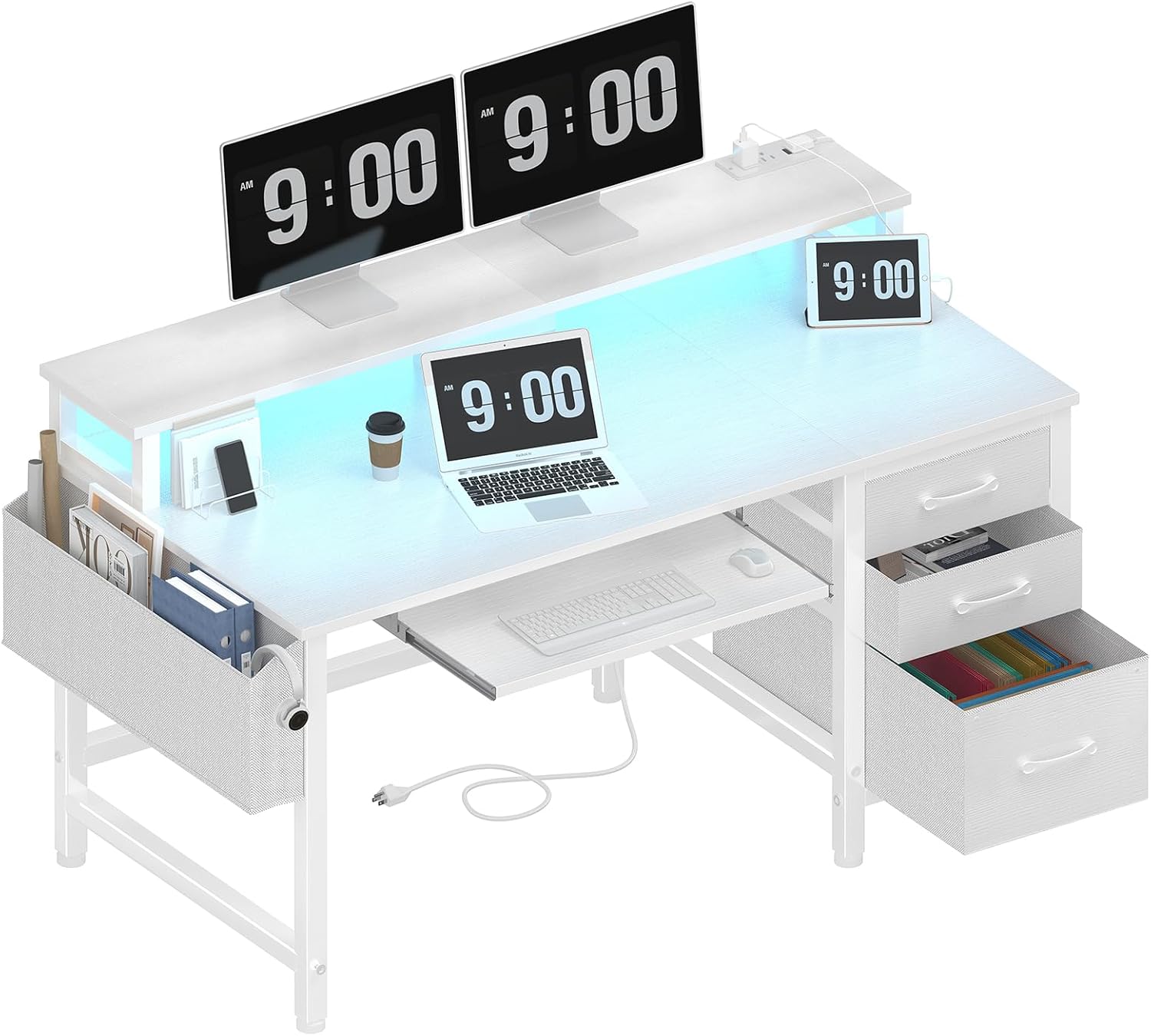 Lufeiya White Computer Desk with File Drawers Cabinet, 47 Inch Home Office Desks...