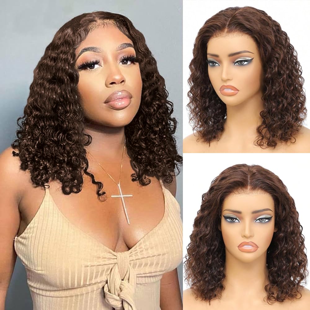 Wear and Go Glueless Wigs Human Hair Pre Plucked Pre Cut Chocolate Brown Deep Wa...