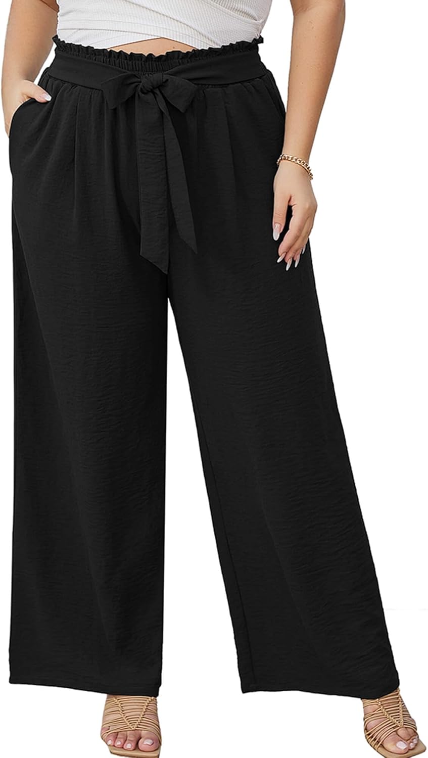 AusLook Women's Plus Size Wide Leg Lounge Pants with Pockets High Waisted Palazz...