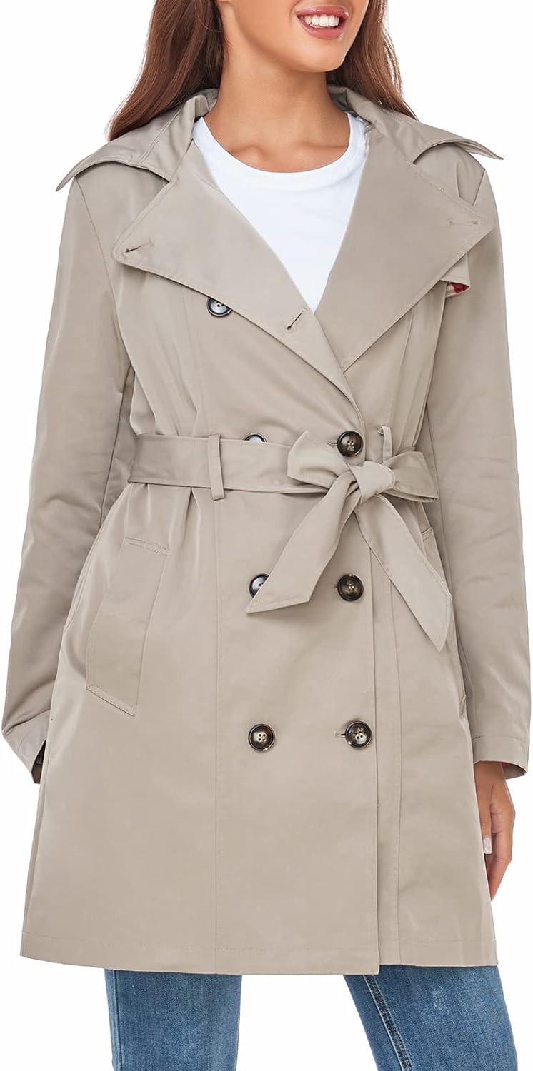 SaphiRose Women's Water-Resistant Trench Coat Double-Breasted Long Peacoat with...