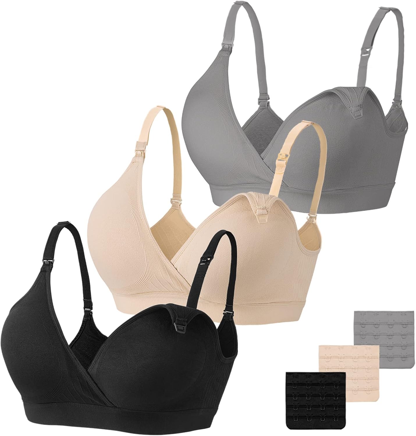 Vinfact 3 Pack Nursing Bras for Breastfeeding Seamless V Neck Maternity Bra Wome...