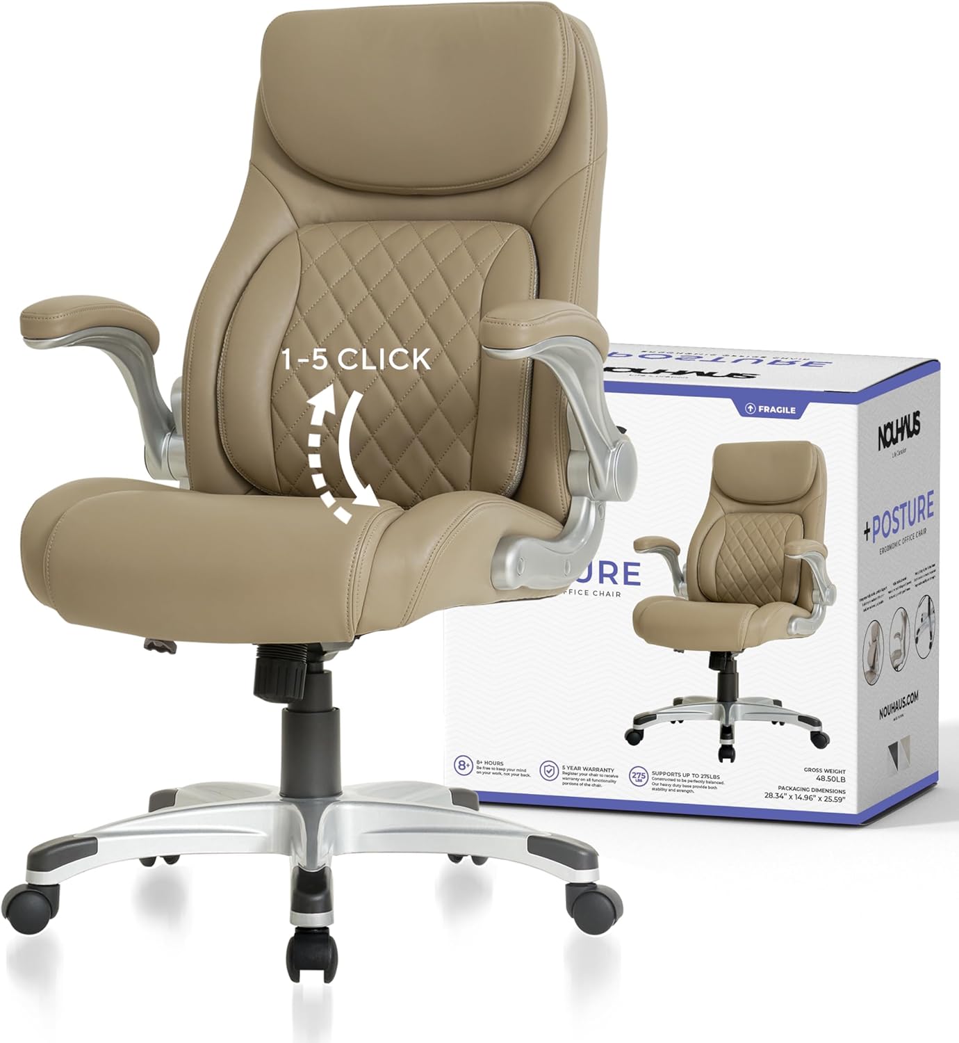 Nouhaus +Posture Ergonomic PU Leather Office Chair. Click5 Lumbar Support with F...