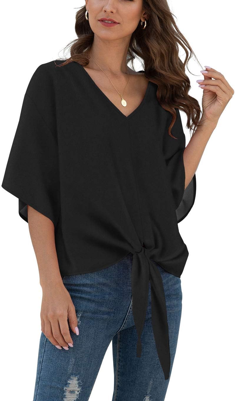 VIISHOW Womens Blouses, Special Chiffon Summer Tops, Innovative V Neck Tie Front...