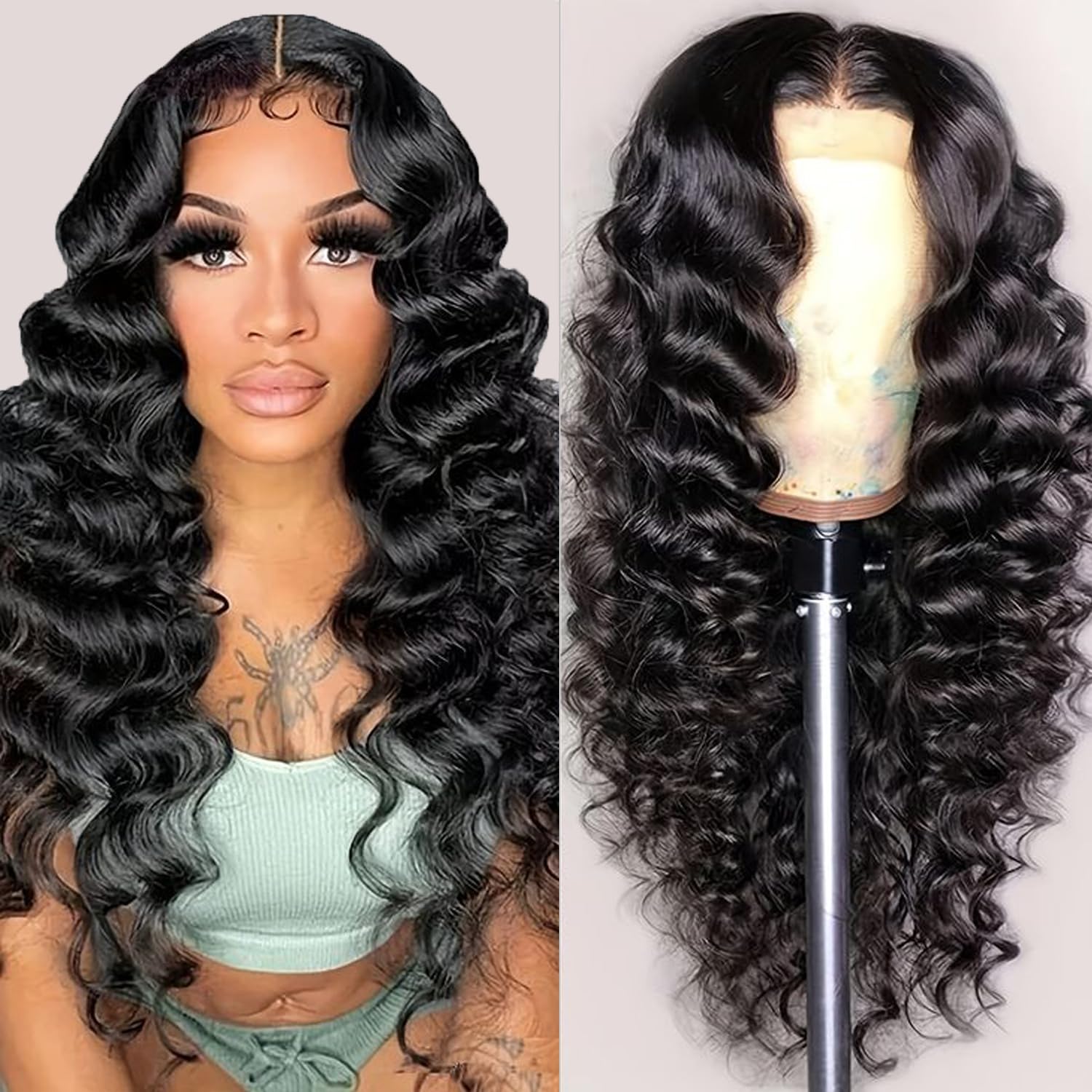 Deep Wave Lace Front Wigs Human Hair 200 Density Glueless Wigs for Women 13x4 HD...