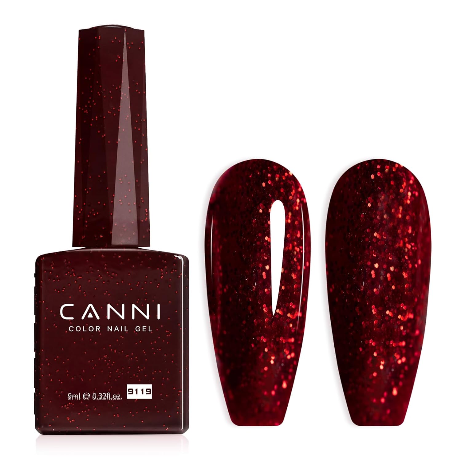 CANNI Glitter Red Gel Nail Polish, 1Pcs Dark Burgundy Red Gel Polish Sparkle Bri...